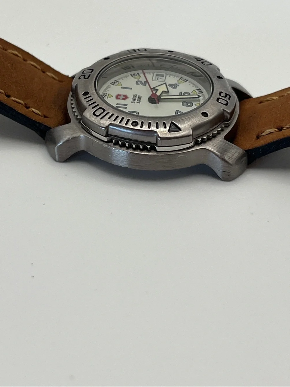 Swiss Army Stainless Steel Watch with Tan Leather Strap